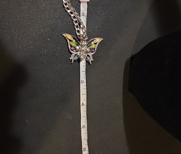 Butterfly Cross Multi-Colored Crystals Silver-tone Pendant Necklace - Picture 5 of 5